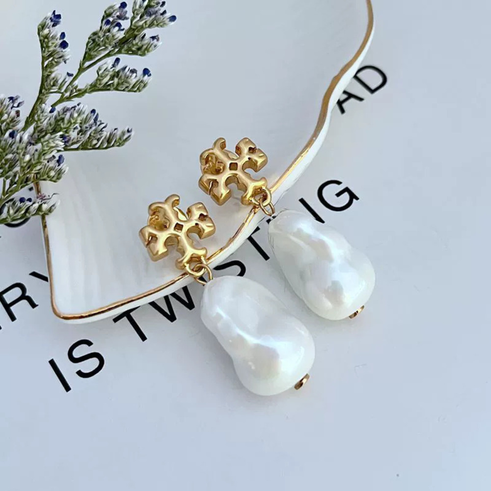 Tory Burch Baroque Pearl 3D Letters Earrings
